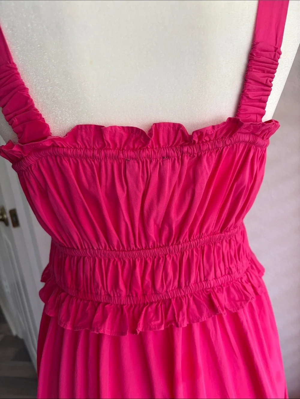 J. Crew Vibrant Pink Smocked Tiered Maxi Dress
